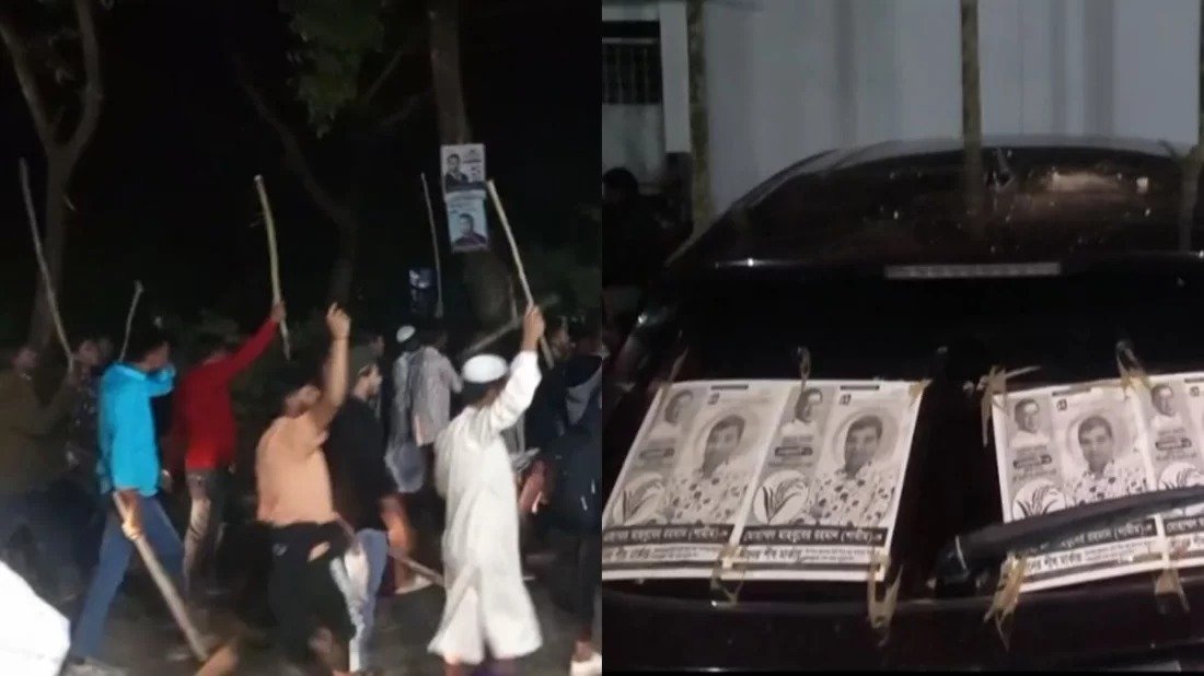 হান্নান মাসউদের লাঠি মিছিল, বিএনপি প্রার্থীর গাড়িতে হামলা